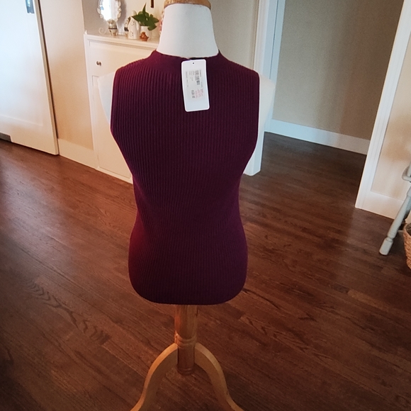 NWT Michael Stars Plum Ribbed Sleeveless Mock Turtleneck - Picture 3 of 5